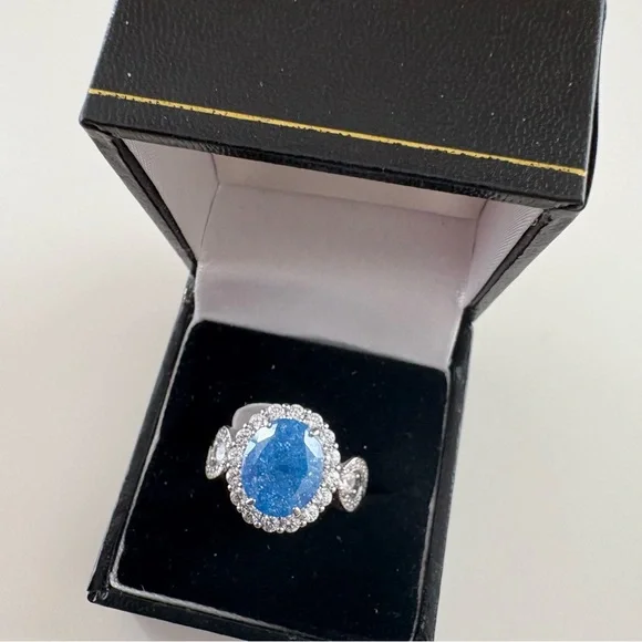 Bomb Party The 2424 Ring RG77681 Aqua Blue Ice Crystal Rhodium Plating - Picture 3 of 7